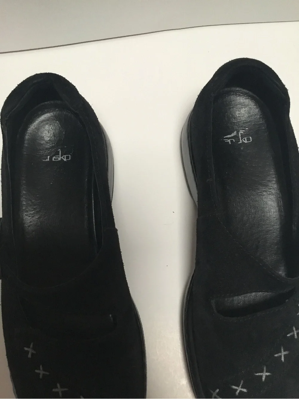 Dansko Black Suede Mary Jane Flats with Cross-Stitch Detail
